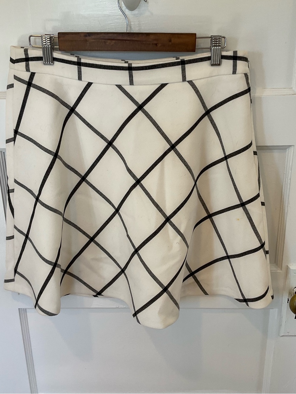 LOFT White Skater Skirt with Black Windowpane Check
